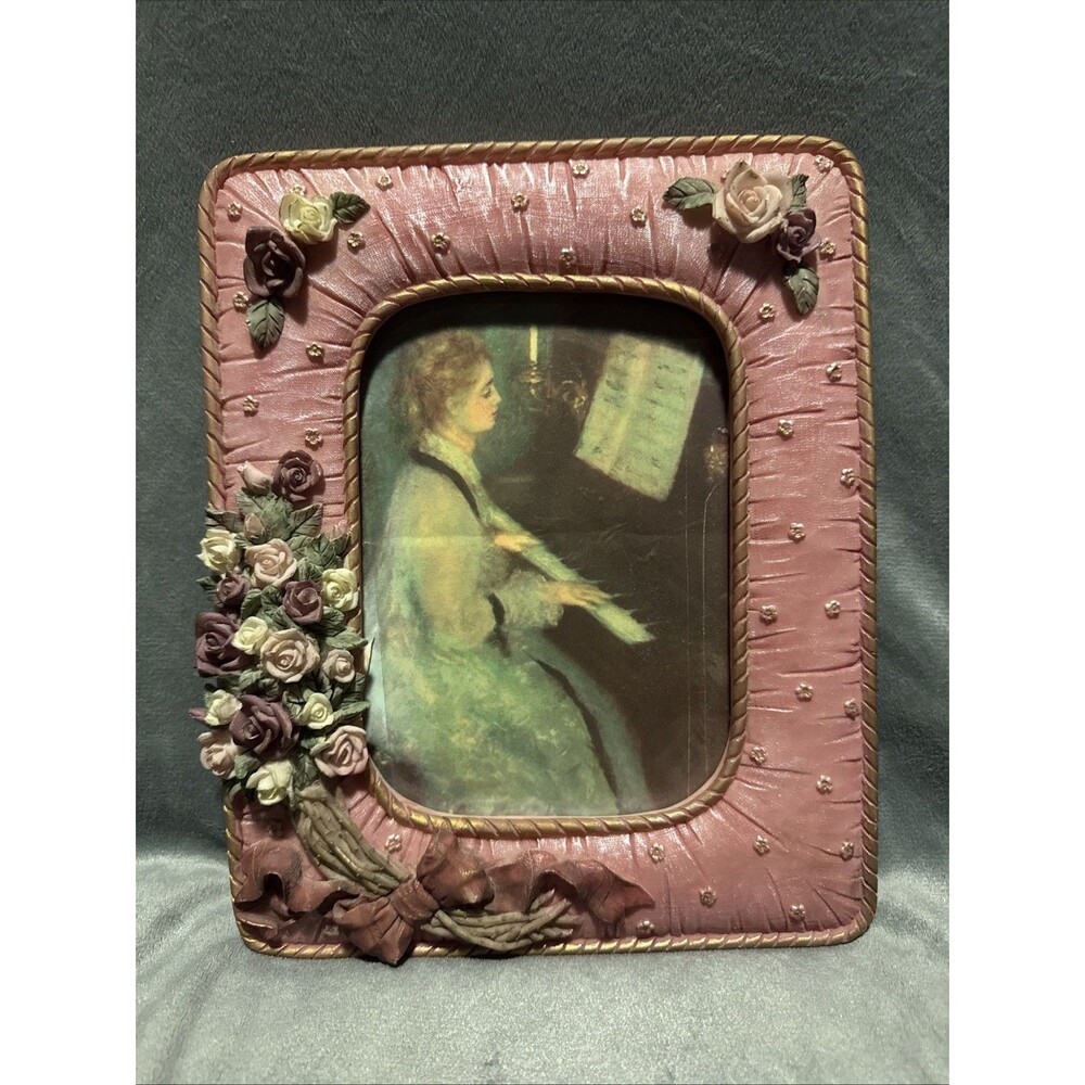 Vintage 90s3-D Pink w/Pink Roses Frame 8X10" Photo 5.25X7.5"